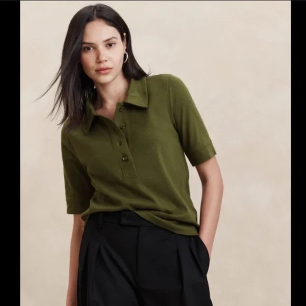 Banana Republic Factory SLUB RIBBED POLO  Mangrove Green XL